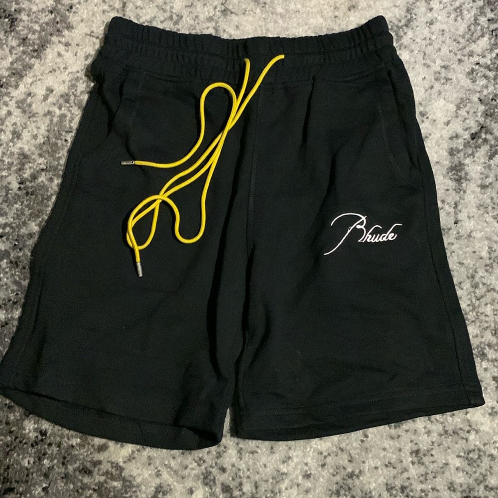 Rhude Athletic Casual Black Shorts White Logo Cotton Men’s size Large
